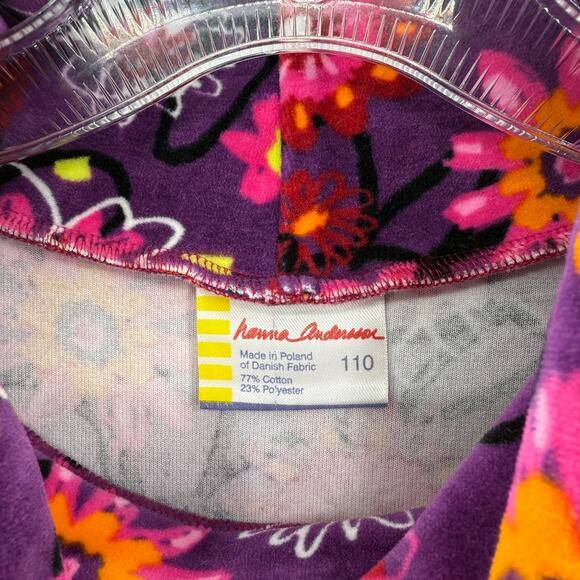 HANNA ANDERSON Velour Tunic Dress Size 110 / US 5 Floral Drop Waist Turtle Neck - Picture 2 of 6